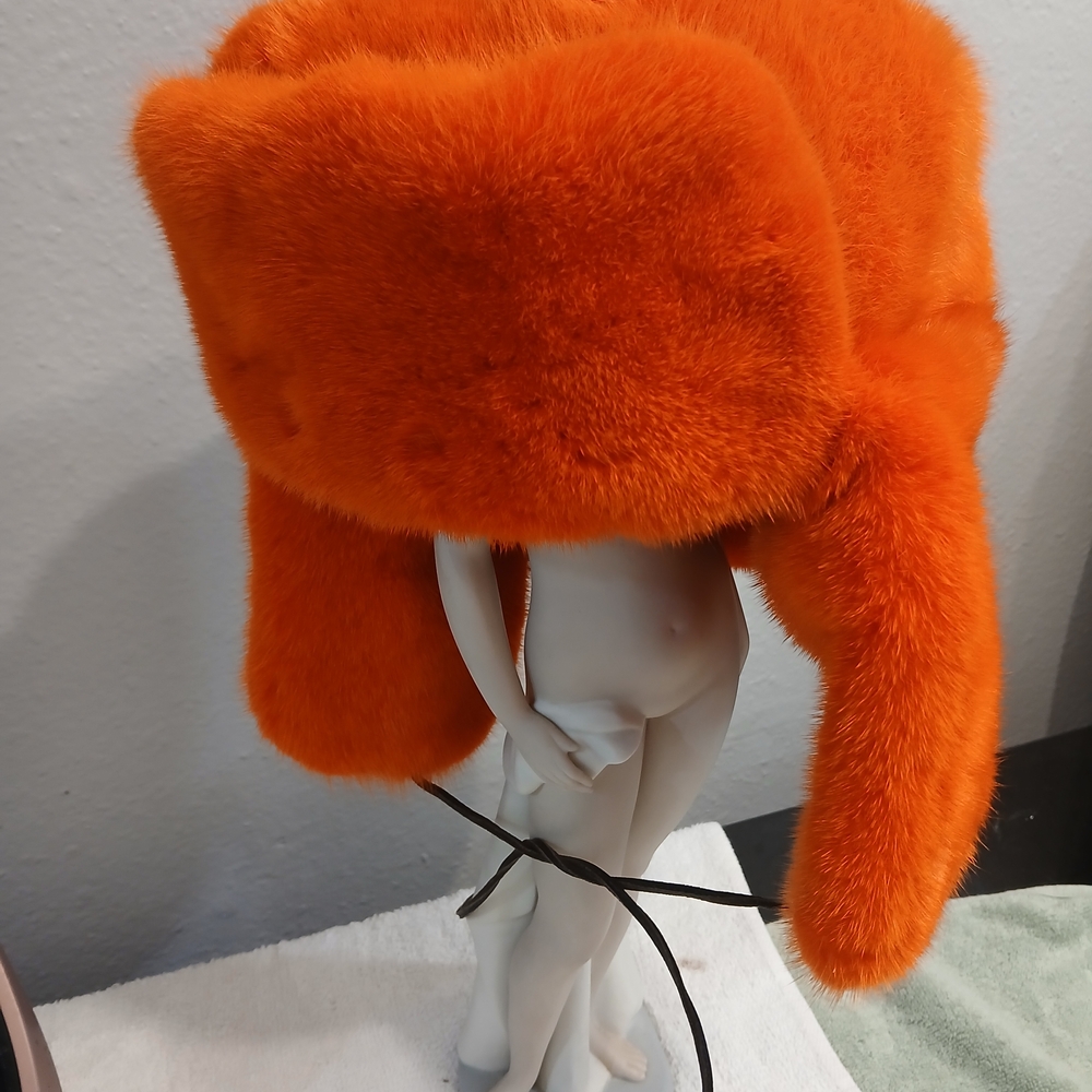 Vibrant Orange Faux Fur Trapper Hat